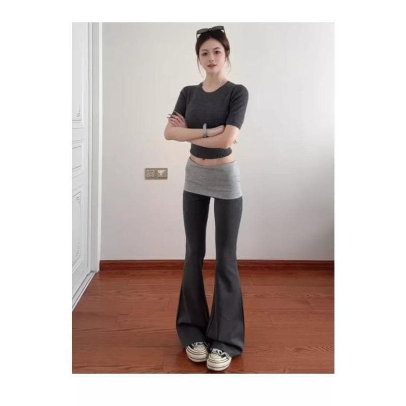 Gray Fake Two-piece Bell-bottom Pants for Women In Spring and Autumn New High-waist Drooping Casual Slim Sports Yoga Pants XL