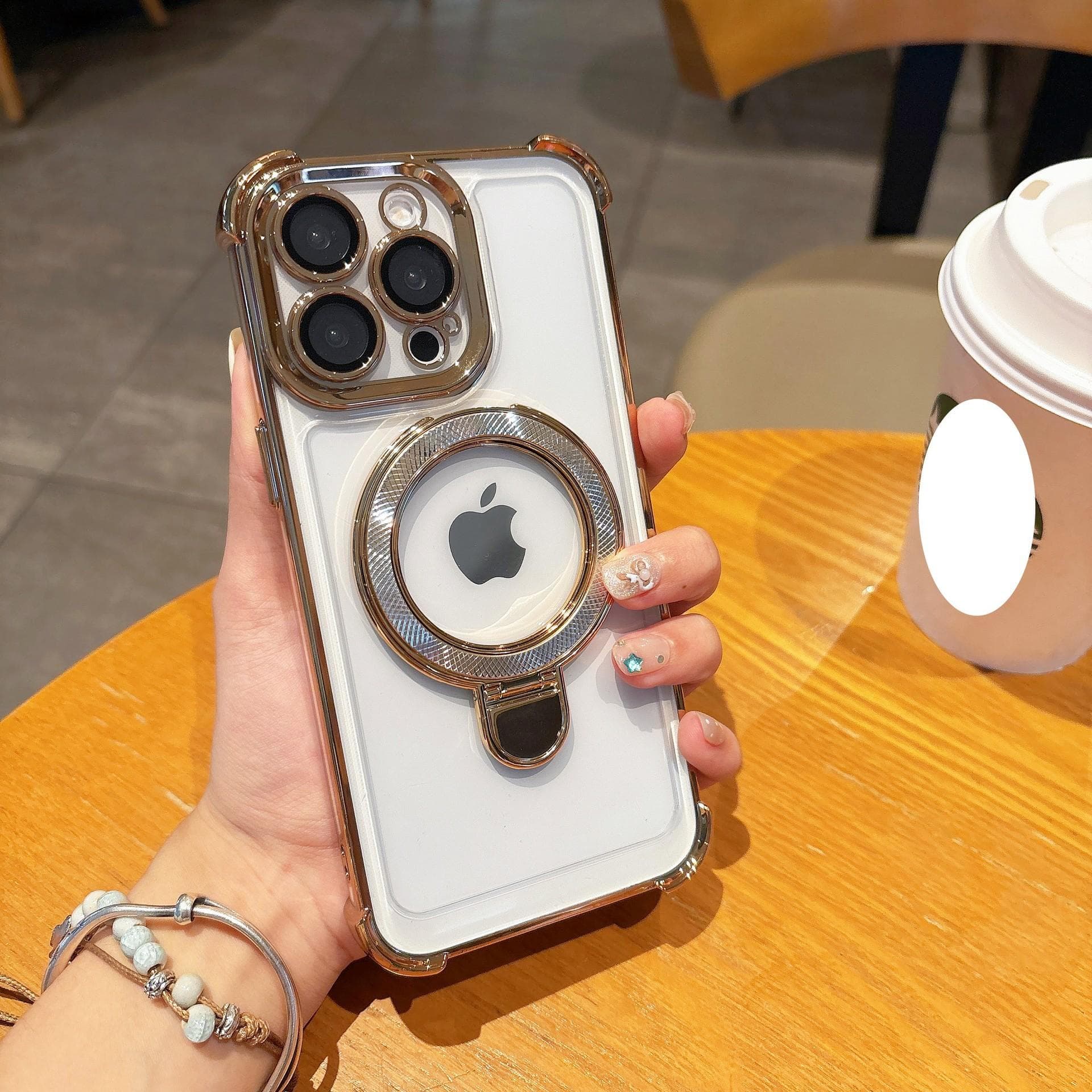 Applicable To IPhone 16 Mobile Phone Case Screw Bird's Nest Pattern Metal Bracket Four Corner Anti-fall Apple 15 Transparent Hard Jacket iPhone 11 gold