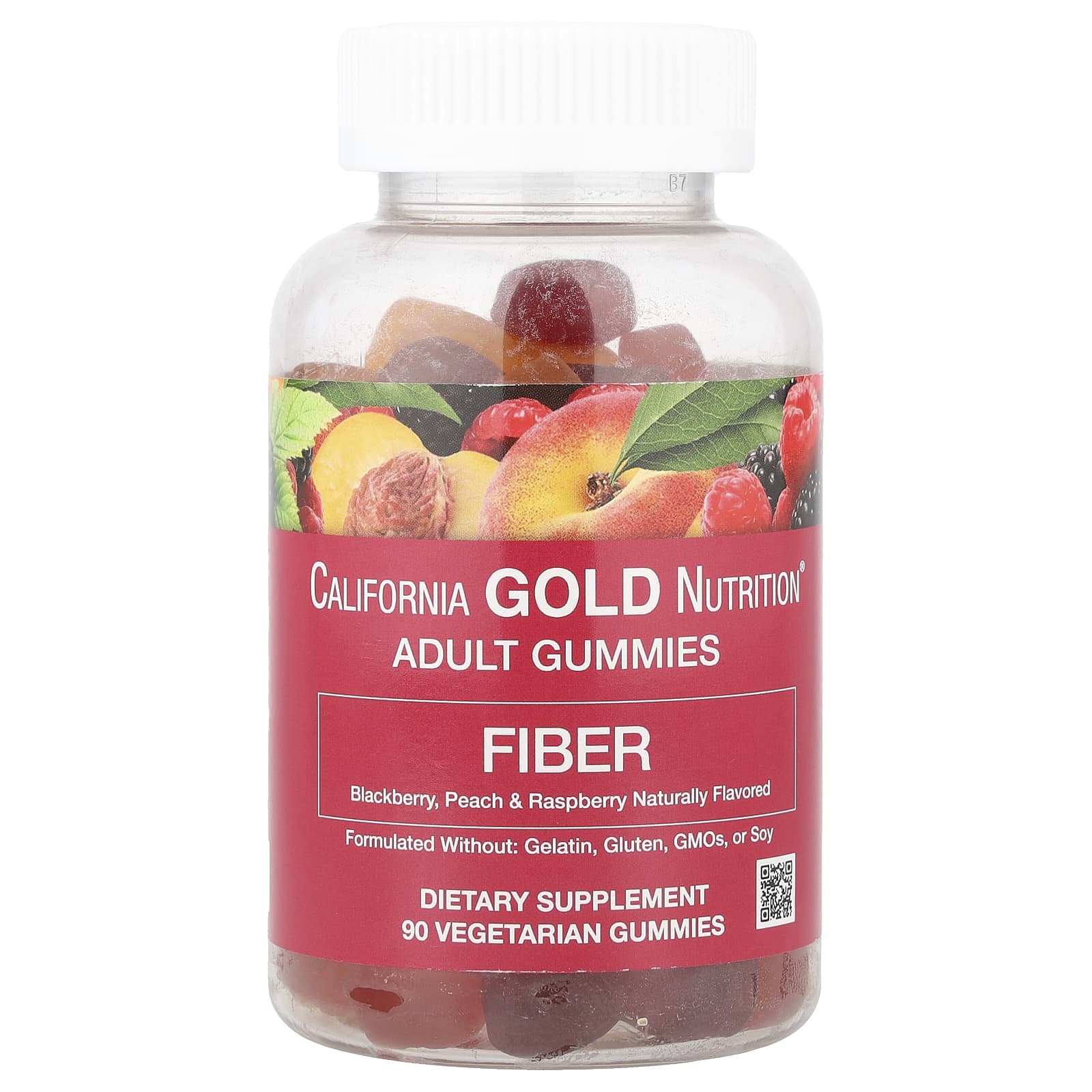 California Gold Nutrition, Fiber Gummies, Natural Blackberry, Peach, and Raspberry Flavors, 90 Vegetarian Gummies