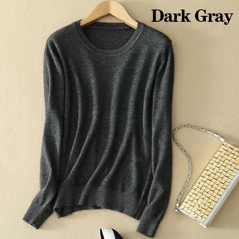Women's Cozy Knitted Pullover Cashmere Sweater Crew Neck Fuzzy Slim Fit Red Black Wool 3XL dark gray