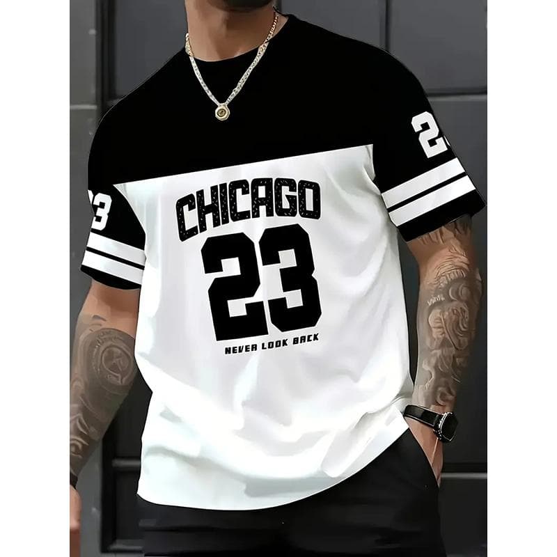 New Summer Men's Fashion T-shirt Personality Sports Elements Printed Men's T-shirt Top XL black