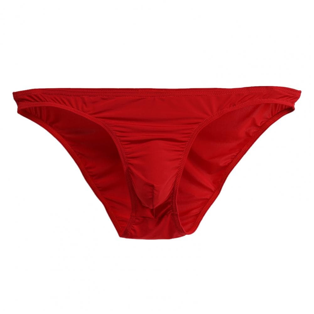 Men Summer Briefs 3D U-convex Low-rise U-convex Thin Panties Solid Color Three-dimensional Pouch Underwear M red
