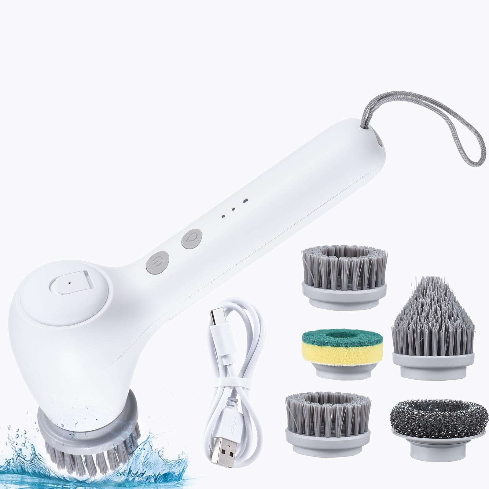 Aoresac Cordless Electric Spin Scrubber Portable Handheld Power Scrubber with Auto Detergent white