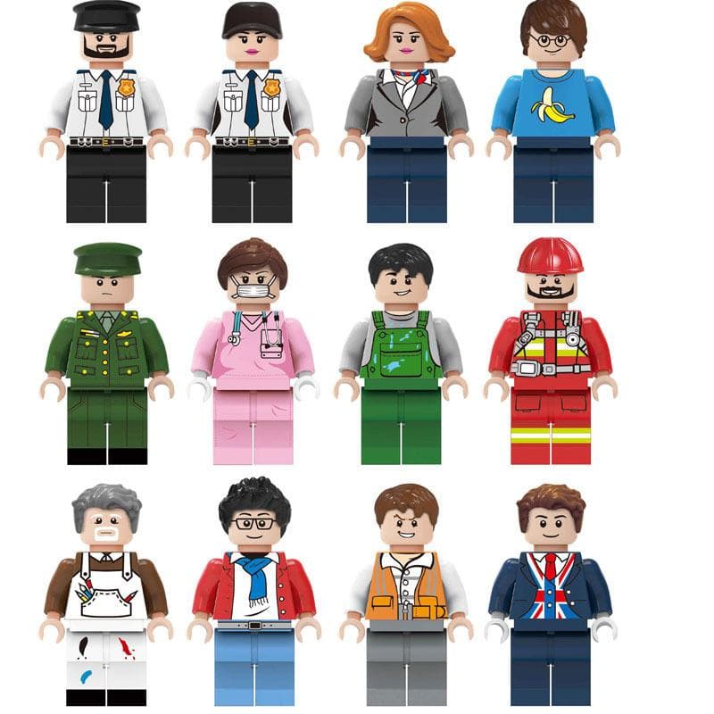 12pcs Urban Professional Doll Building Block Toy Set Children's Assembling Educational Building Block Toy