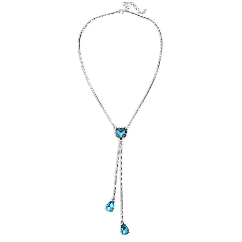 Bohemian Multilayer Blue Crystal Long Tassel Pendant Necklace Women Wedding Party Jewelry Gift