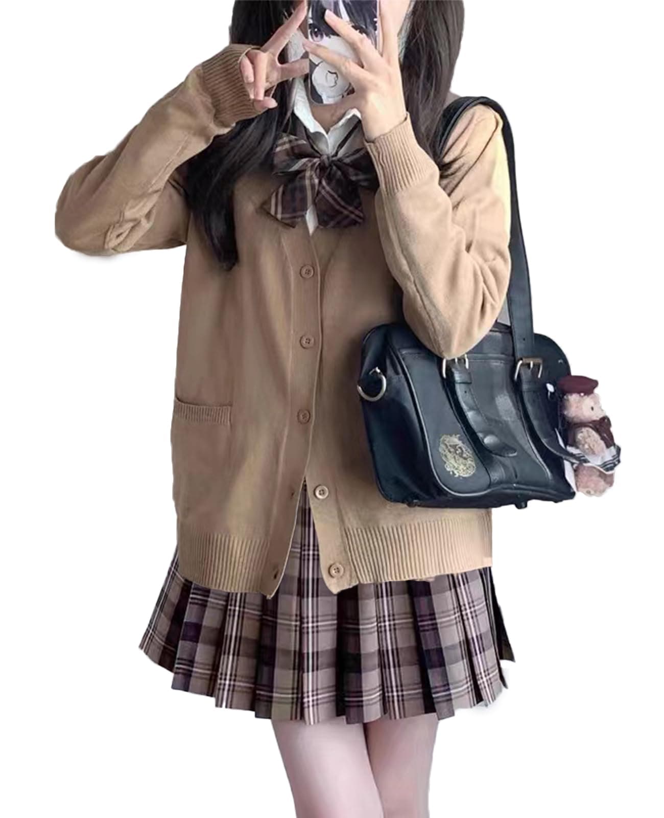 Cosplay School Uniform Set JK Plain Outerwear Halloween Costume Outfit Photography Brown S [KALAOK]
