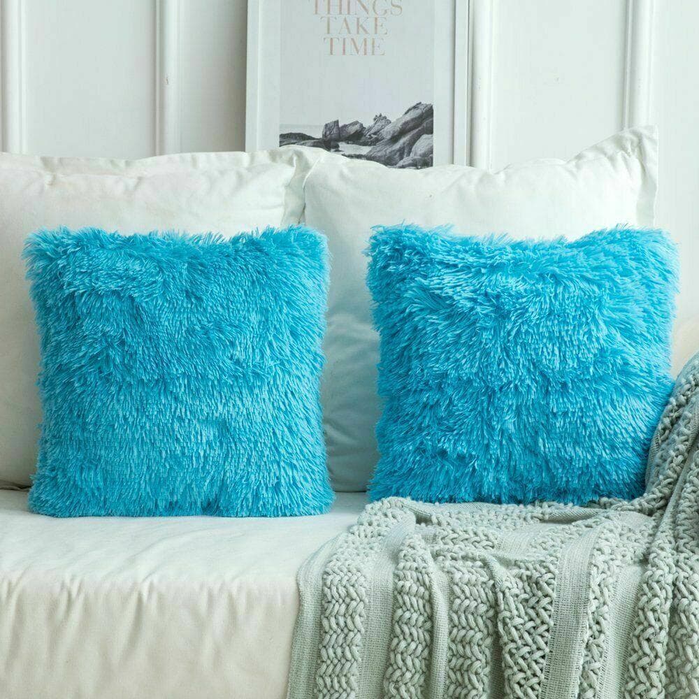 45CM X 45CM Fluffy Faux Soft Plush Pillow Case Cover Cushion Home Bed Sofa Decor blue