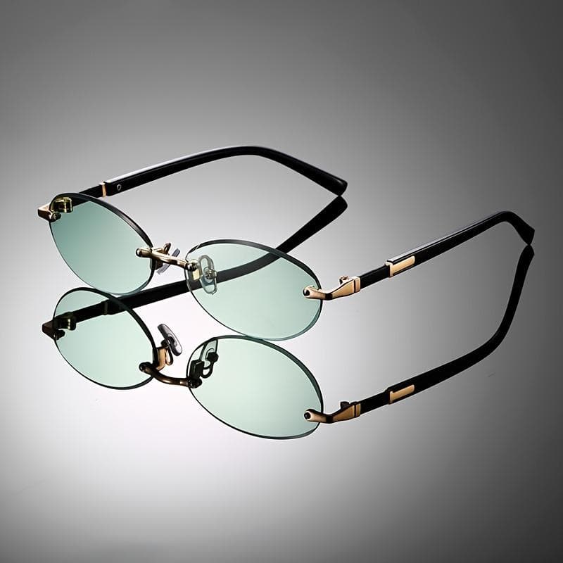 1pc Vintage Oval Rimless Glasses Multicolor Ocean Lens Fashion Unisex Eyewear Retro Style