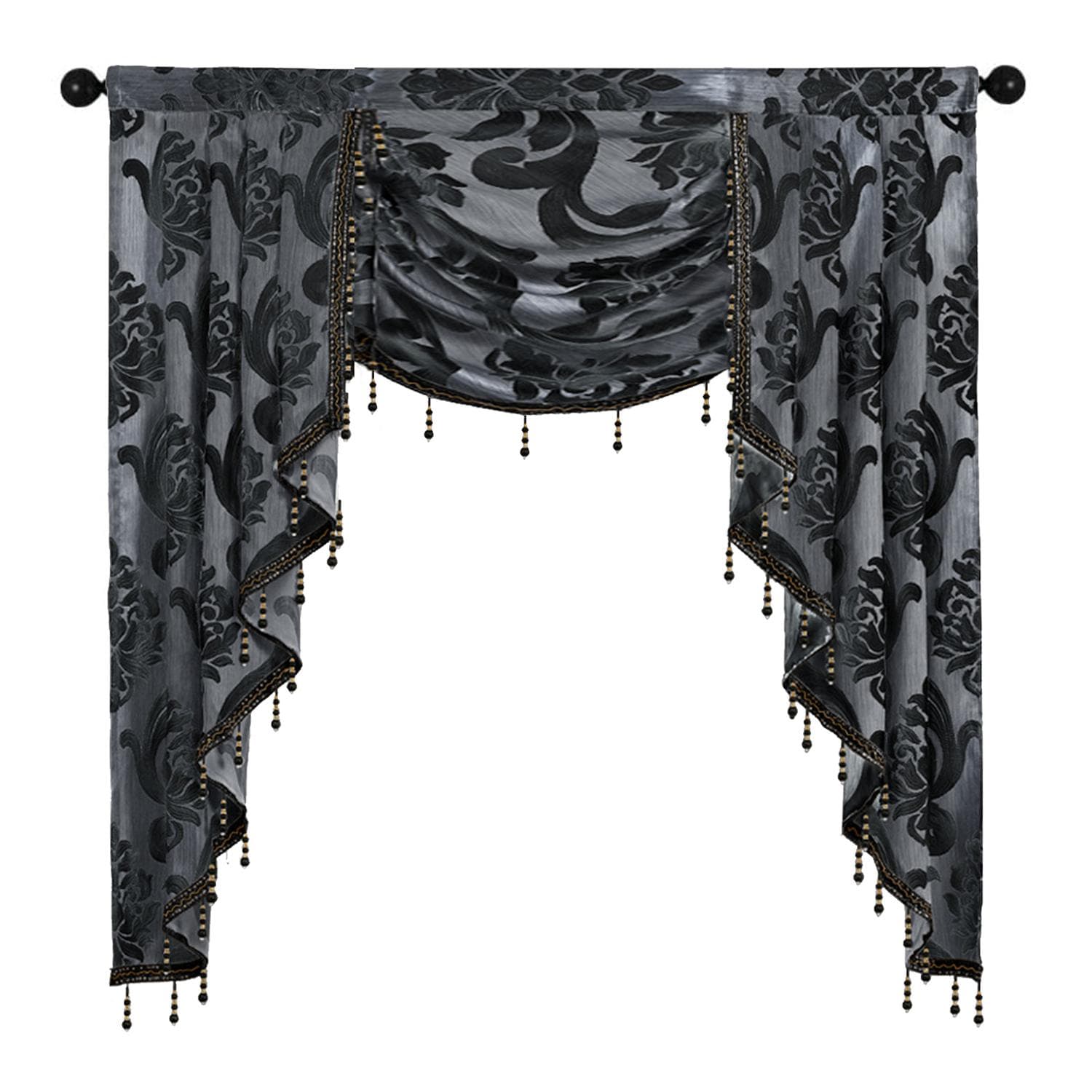 1PC NAPEARL Luxury Rural Decorative Beaded Valance Design Fashion Window Curtain W104cm x L125cm black