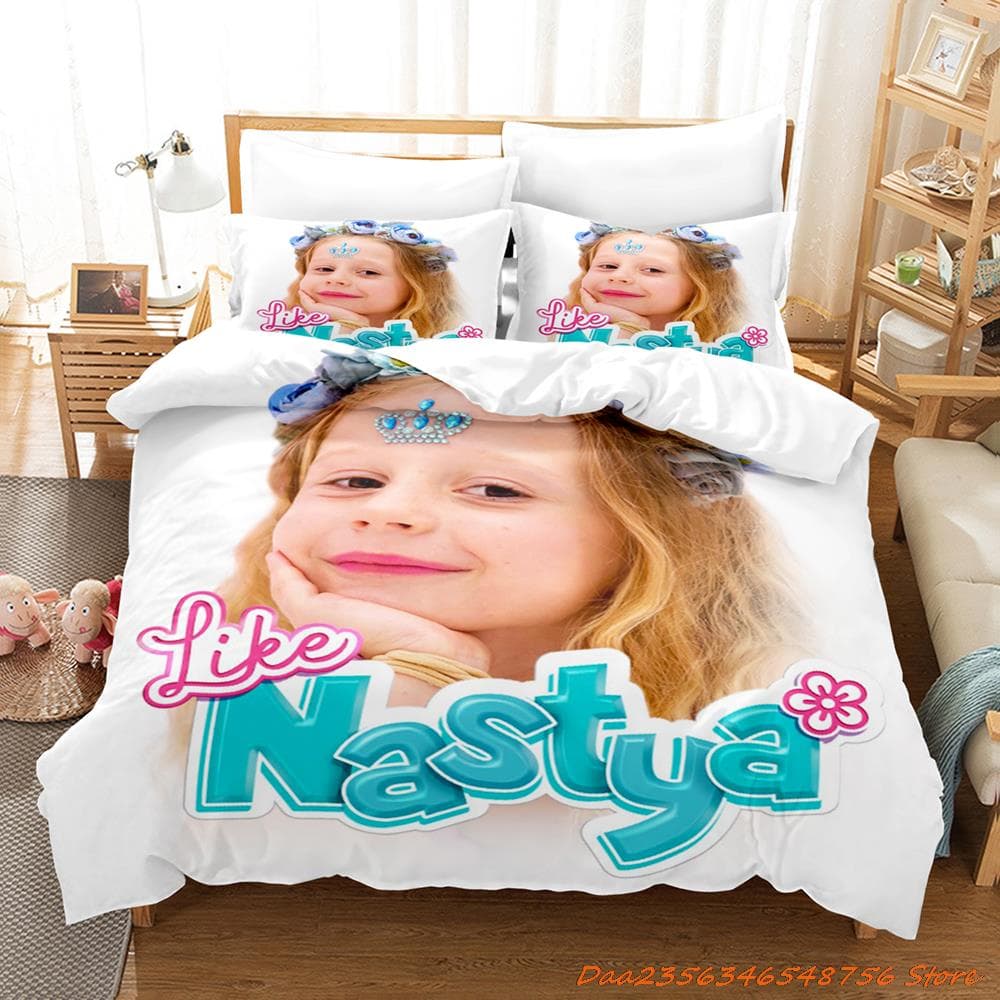 Like Nastya Bedding Set Single Twin Full Queen King Size Bed Set Aldult Kid Bedroom Duvetcover Sets 3D Anime Bed Sheet Set EU Double(200x200cm)