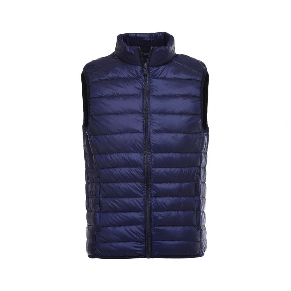 Unisex Down Waistcoat Stand Collar Sleeveless Solid Color Zipper Placket Cotton Vest with Pockets Thin Warm Vest Coat M navy blue