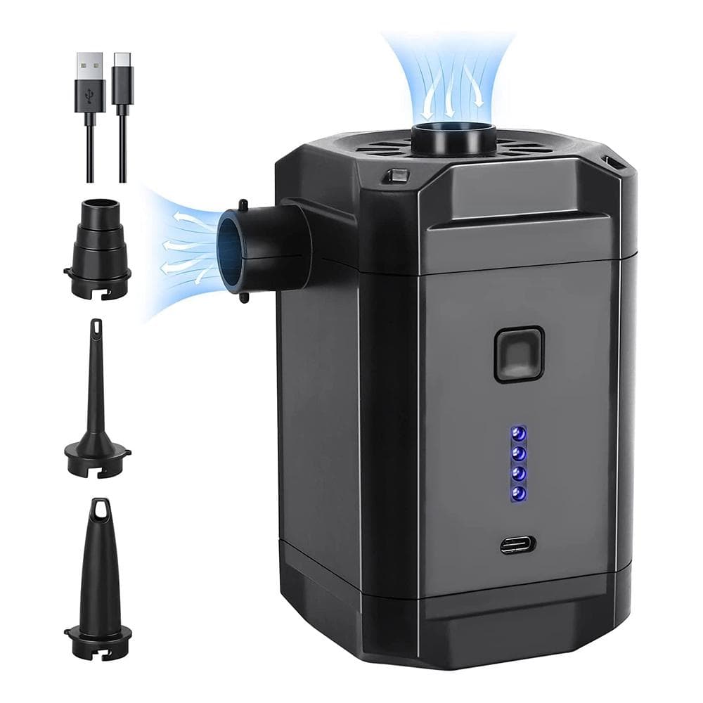 Portable Air Pump Cordless Electric Air Compressor Inflation & Deflation Pump with 3 Nozzles & black