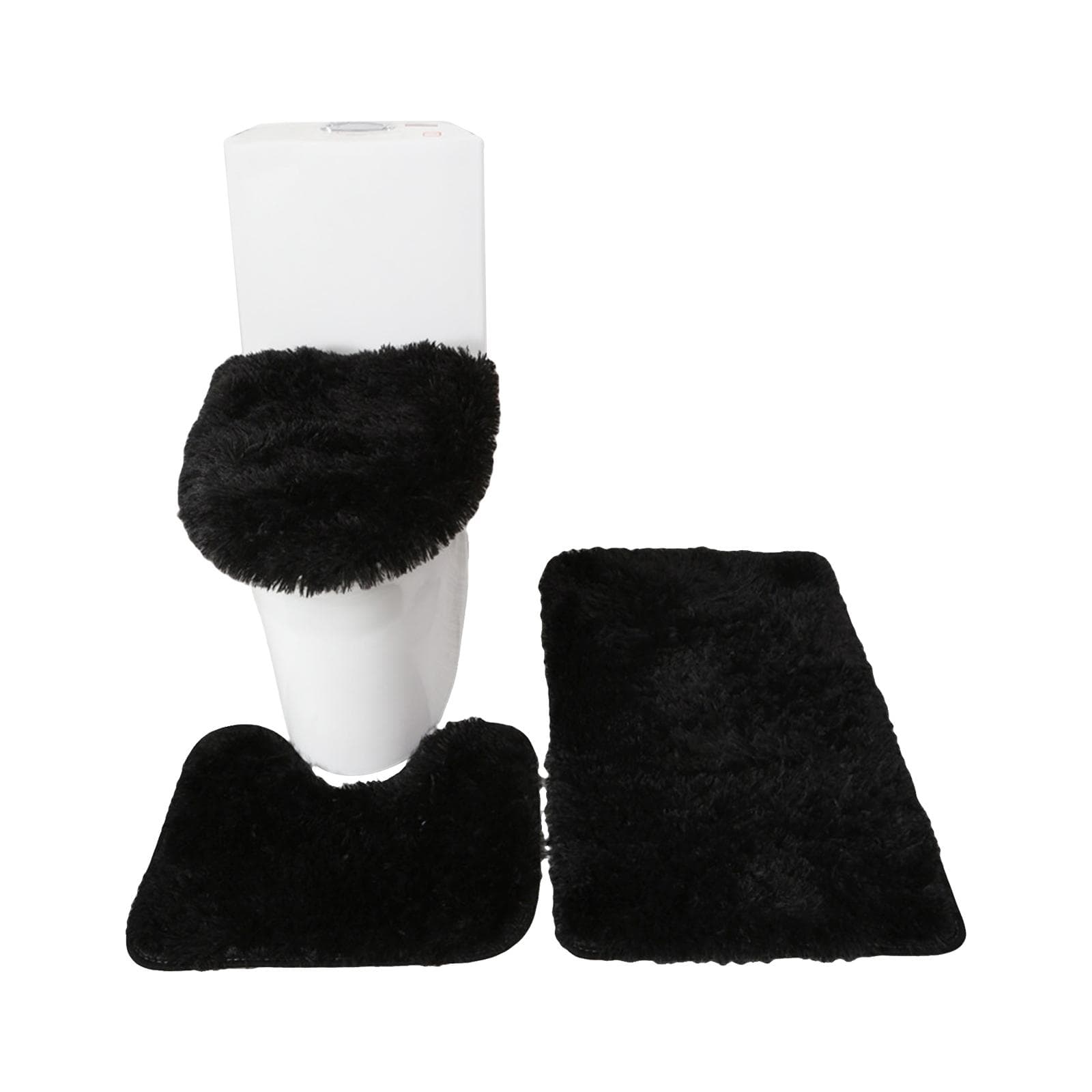3PCS Bath Mat Toilet Lid Cover U-Shaped Rug Non Slip Soft Floor Rug Water Absorbent Solid Door Mat black