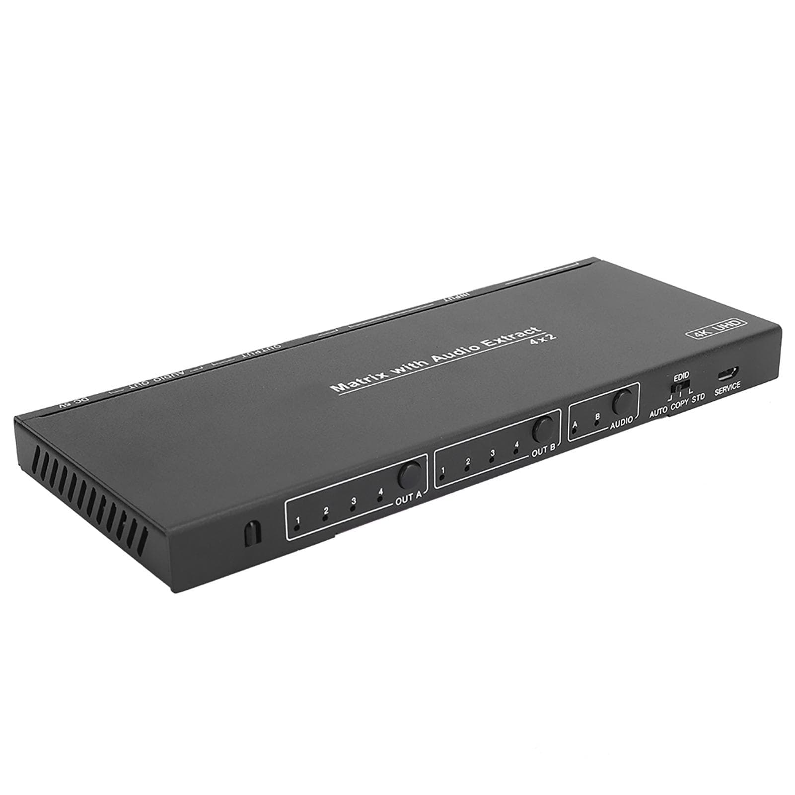 Black Aluminium Alloy 4x2 HDMI Matrix with o Extract Optical Analog Output EU Plug