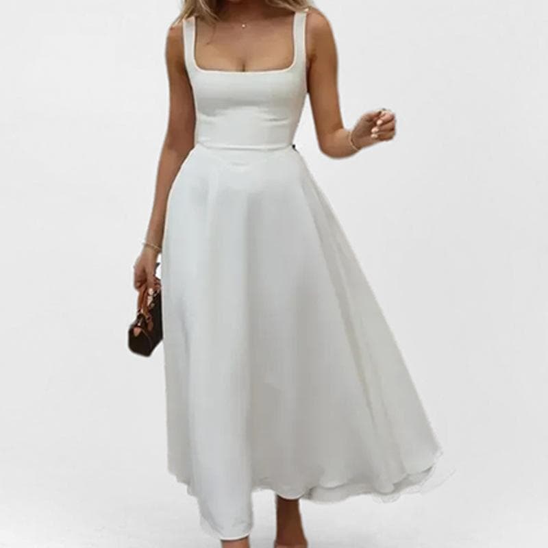 New Women's Clothing, Simple and Elegant Suspender Sexy Backless Dress S white