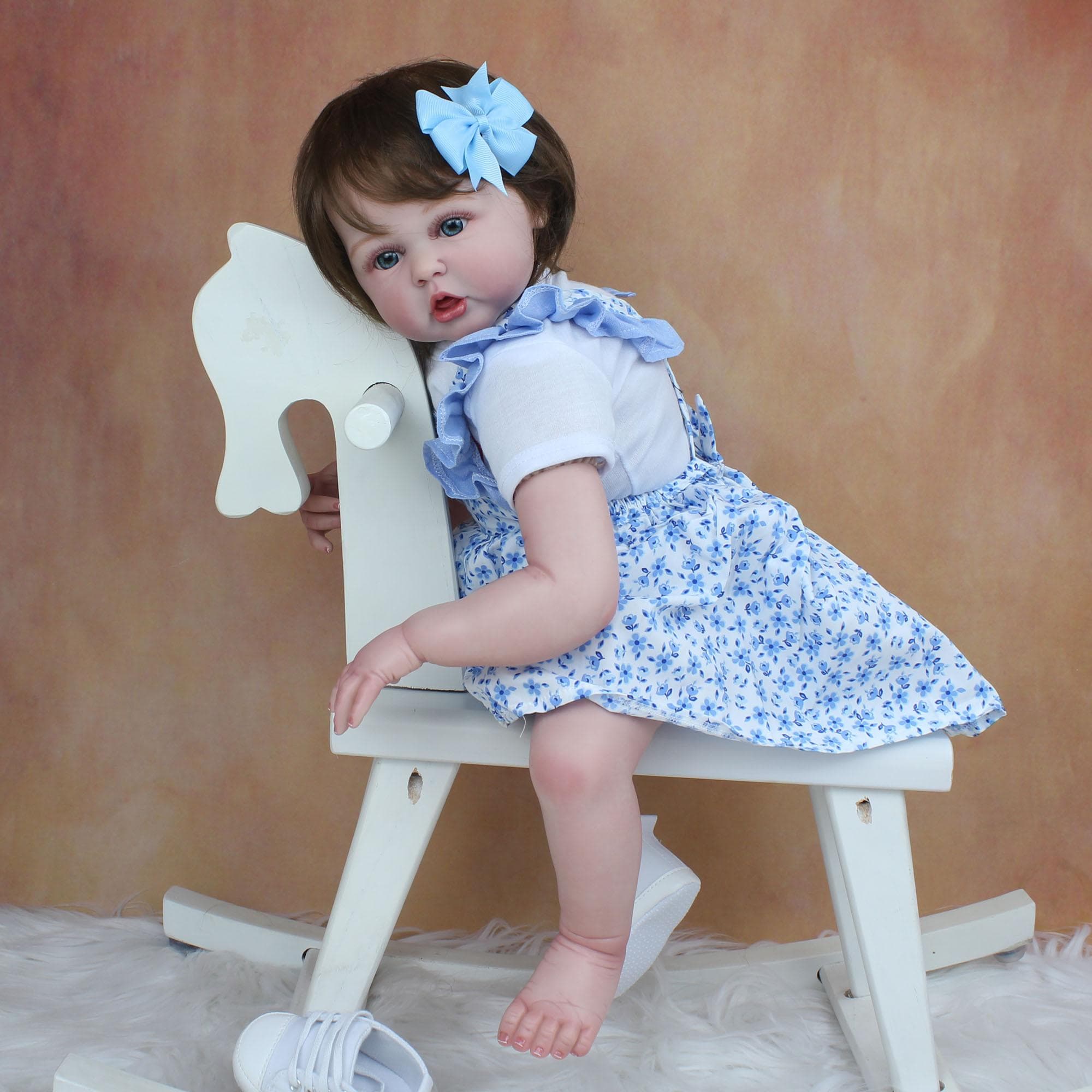 BZDOLL 60 CM Hand-Detailed 3D Paint Skin Silicone Reborn Baby Toddler Finished Doll Toy For Girl Cloth Body Realistic Princess Bebe 60cm 3D-paint Skin Doll