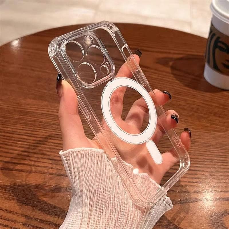 Applicable To IPhone 15 Semen Hole Transparent Magnetic Suction Phone Case Apple 14 Acrylic Magsafe Full-inclusive Phone Case iPhone 15Plus