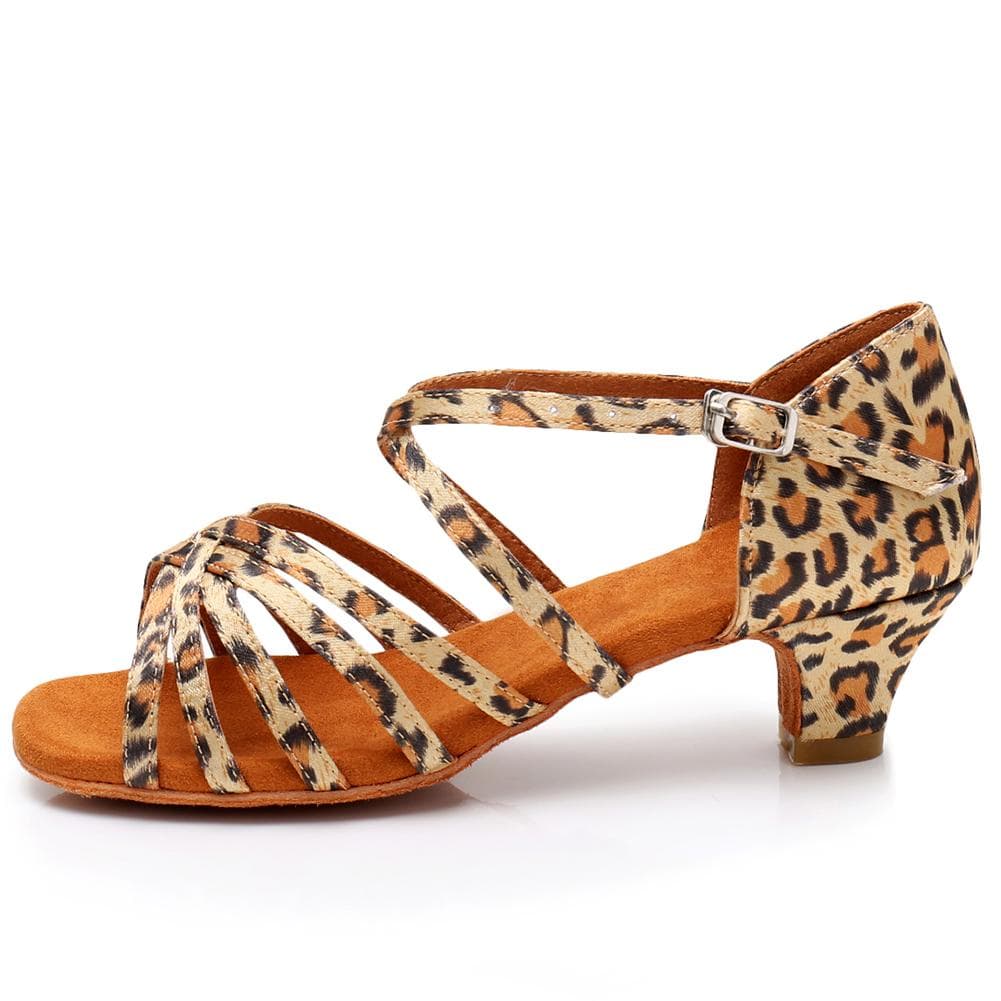 Salsa Latin Ballroom Dance Shoes 4cm Heels Dancing for Women Girls Practicing Dance Shoes 34 leopard