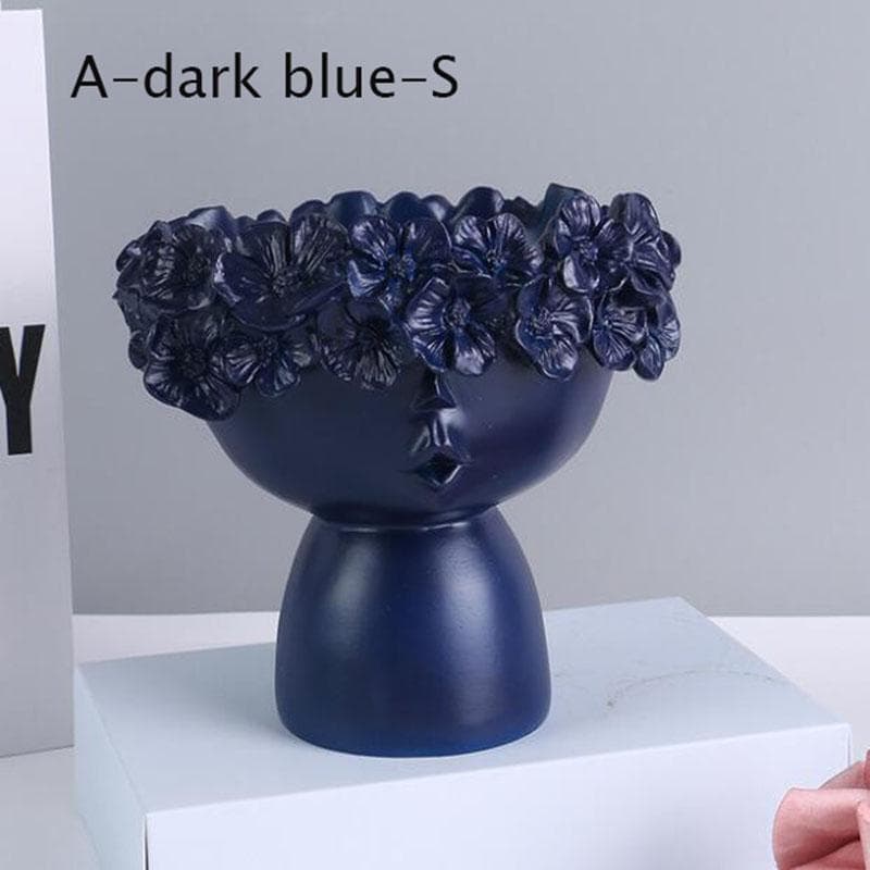Resin Vase Home Decor Planter Pot Head Sculpture Storage Box Pen Holder Creative Home Decoration Accessories Art Ornaments 13*15*7.5cm dark blue