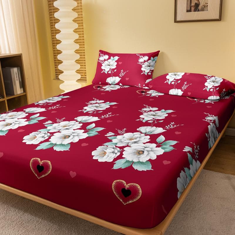 1 Simple Modern Plant Flower Printed Matte Fitted Sheet, Bedroom Printed Bed Cover, Bedding (Excluding Pillowcases) 71x132cm
