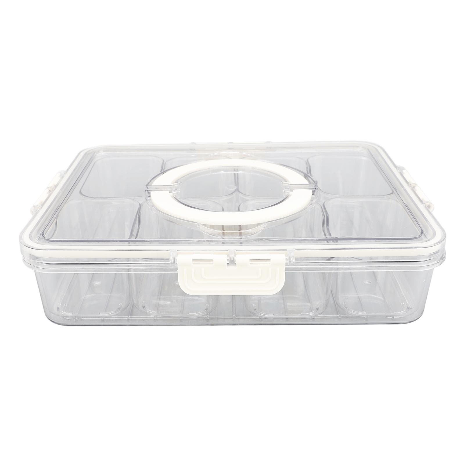 Divided Serving Tray 8 Compartment Transparent Airtight PP PET with Handle Snack Platter for Travel