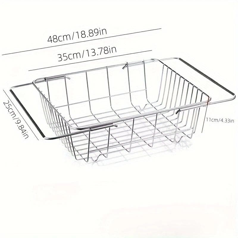 Adjustable Stainless Steel Sink Dish Plate Drain Rack Expandable Drying Basket Fruit Bowl Drainer Holder Kitchen Storage silver
