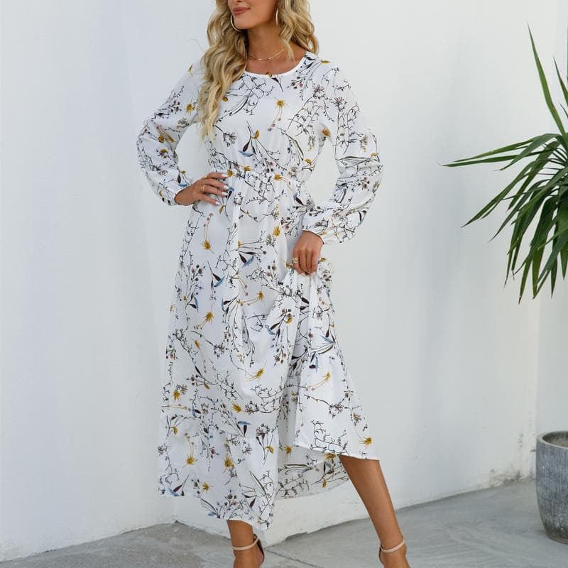 GMXIA Women's Fashion Summer Spring Floral Print Long Sleeve Casual Dresses M