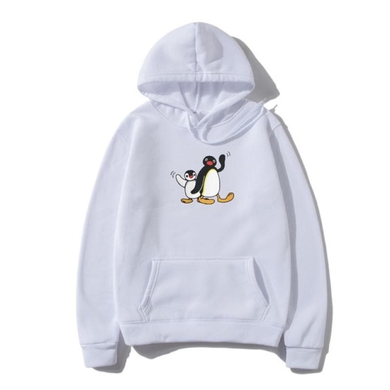 Pingu Men's Pullover Penguin Series Cartoon Meme Kids Retro Cute Funny Funny Hoody Camisas Hoodie Pullover Premium Cotton L white