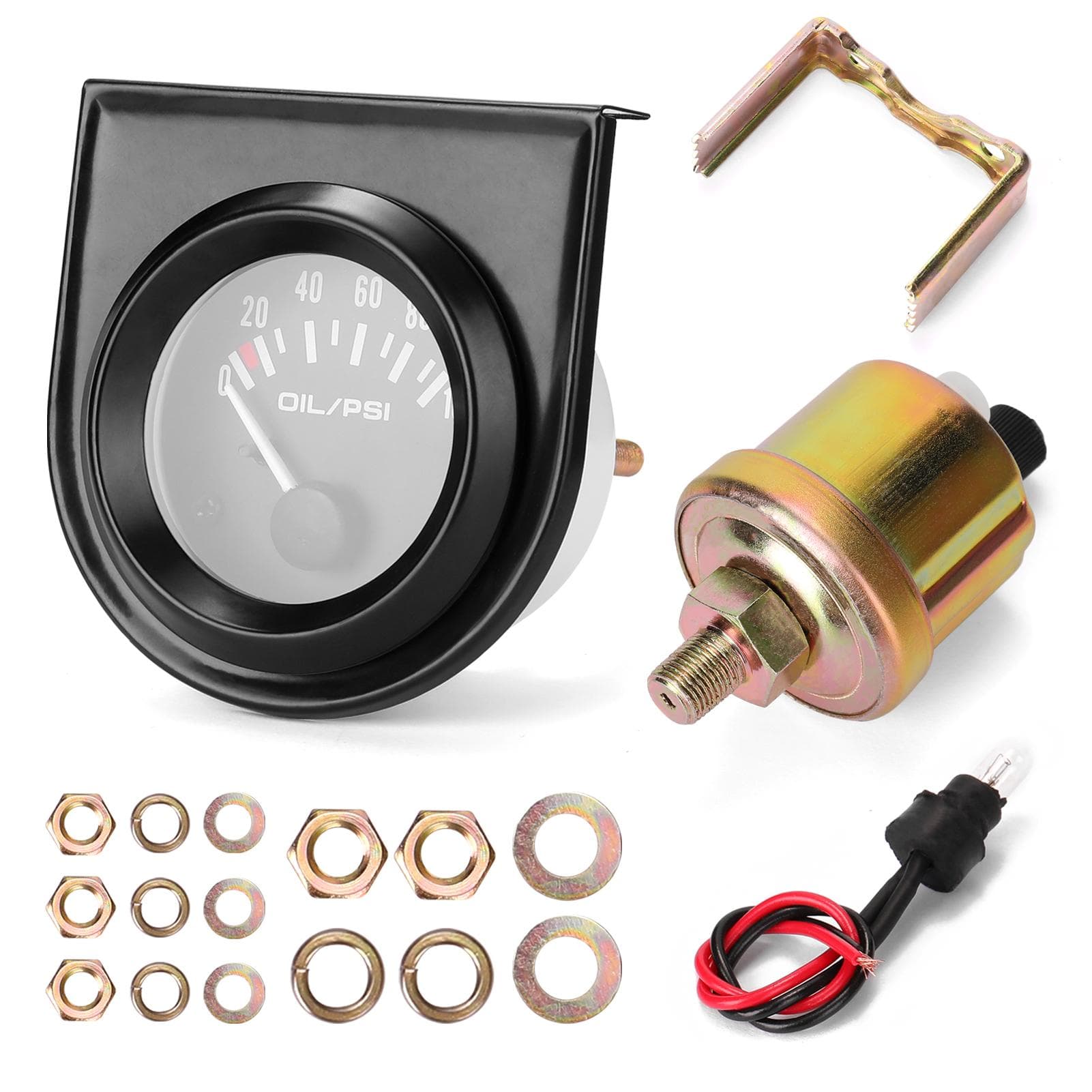 Automobile Oil Pressure Gauge Refitting 52mm Automobile Oil Pressure Instrument 0~100PSI Oil black