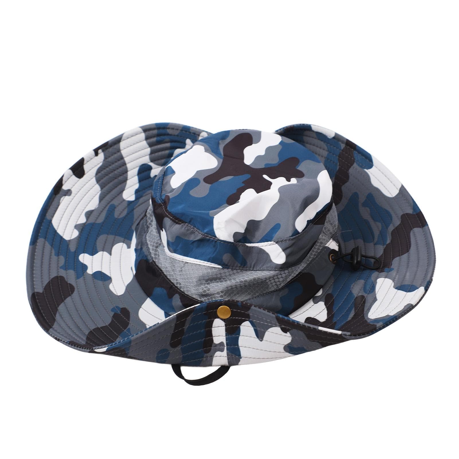 Outdoor Sun Hat Wide Brim Bonnie Hat for Men Women Mountaineering Fishing Hiking Camouflage Blue