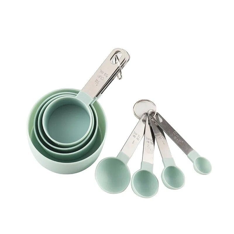 8PCS Measuring Cups Spoons Set For Baking Cake Pastry Cooking Utensils Stainless Steel Handle Kitchen Tools Accessories Gadget light blue