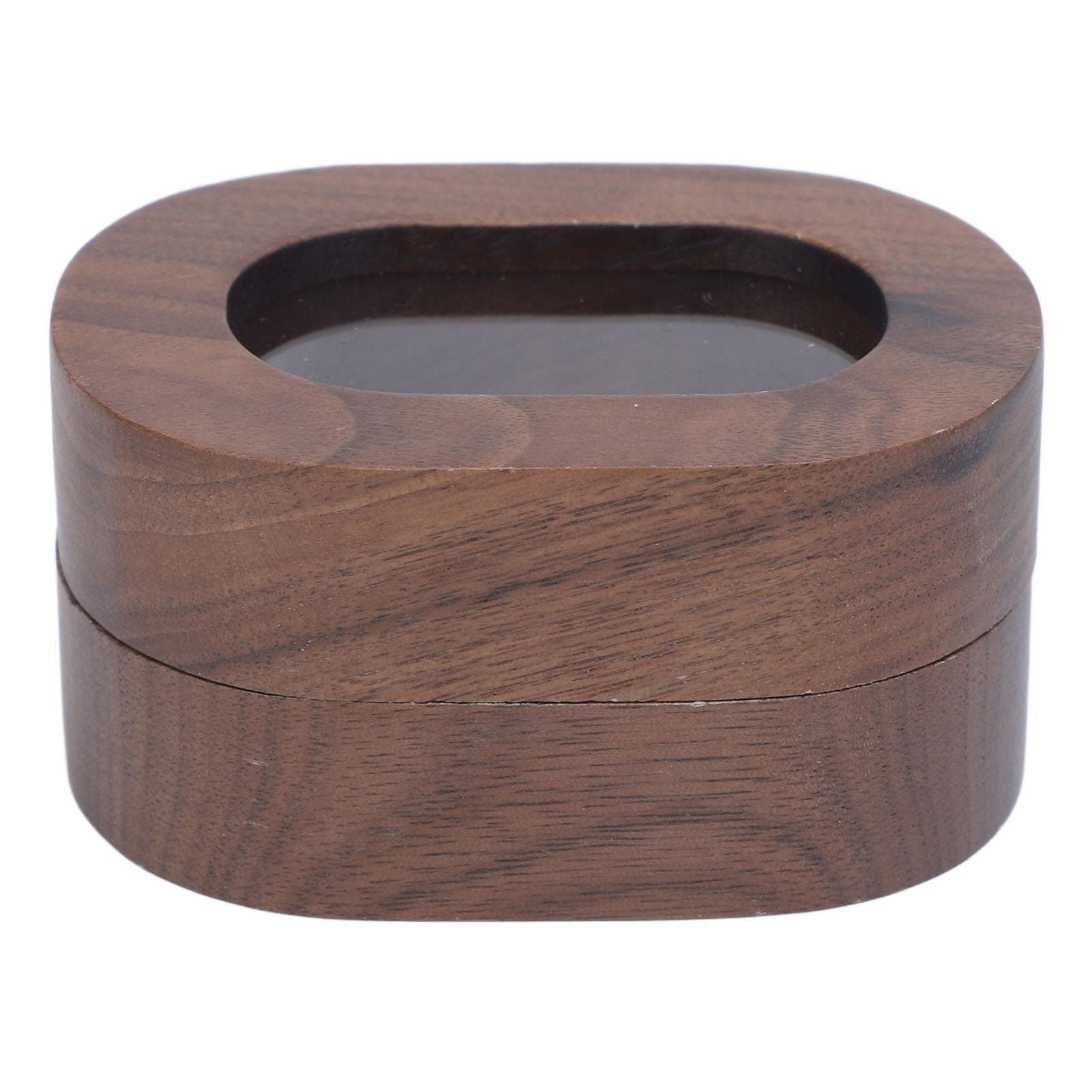 Wooden Ring Box Oval Wine Red Interior Magnetic Closure Solid Wood Ring Holder for Engagement