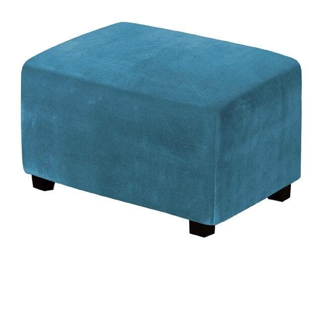 4 Sizes Velvet Durable Customized Stretch Footrest Ottoman Cover Folding Storage Stool Furniture Protector Rectangle Slipcover S peacock blue