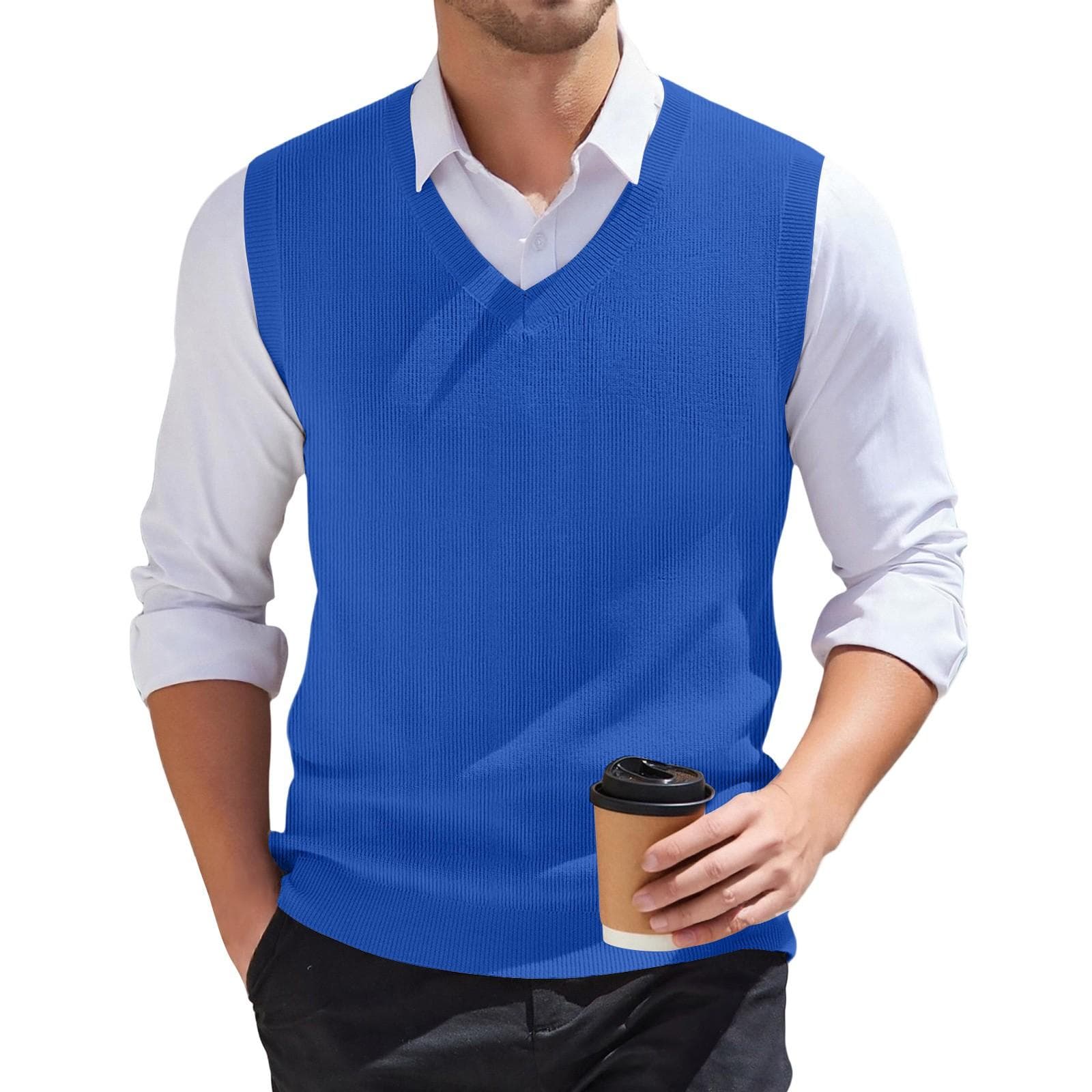 Men's V-neck Vest Sleeveless Knitted Pullover L