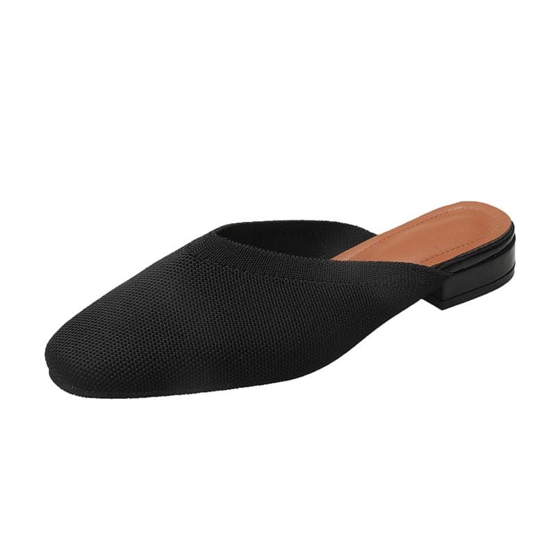 Women Mules Summer Knitting Pointed Women Half Slides Mules Loafers Casual Slipper Female Shoes Flat Sandals Size 35-42 42 black