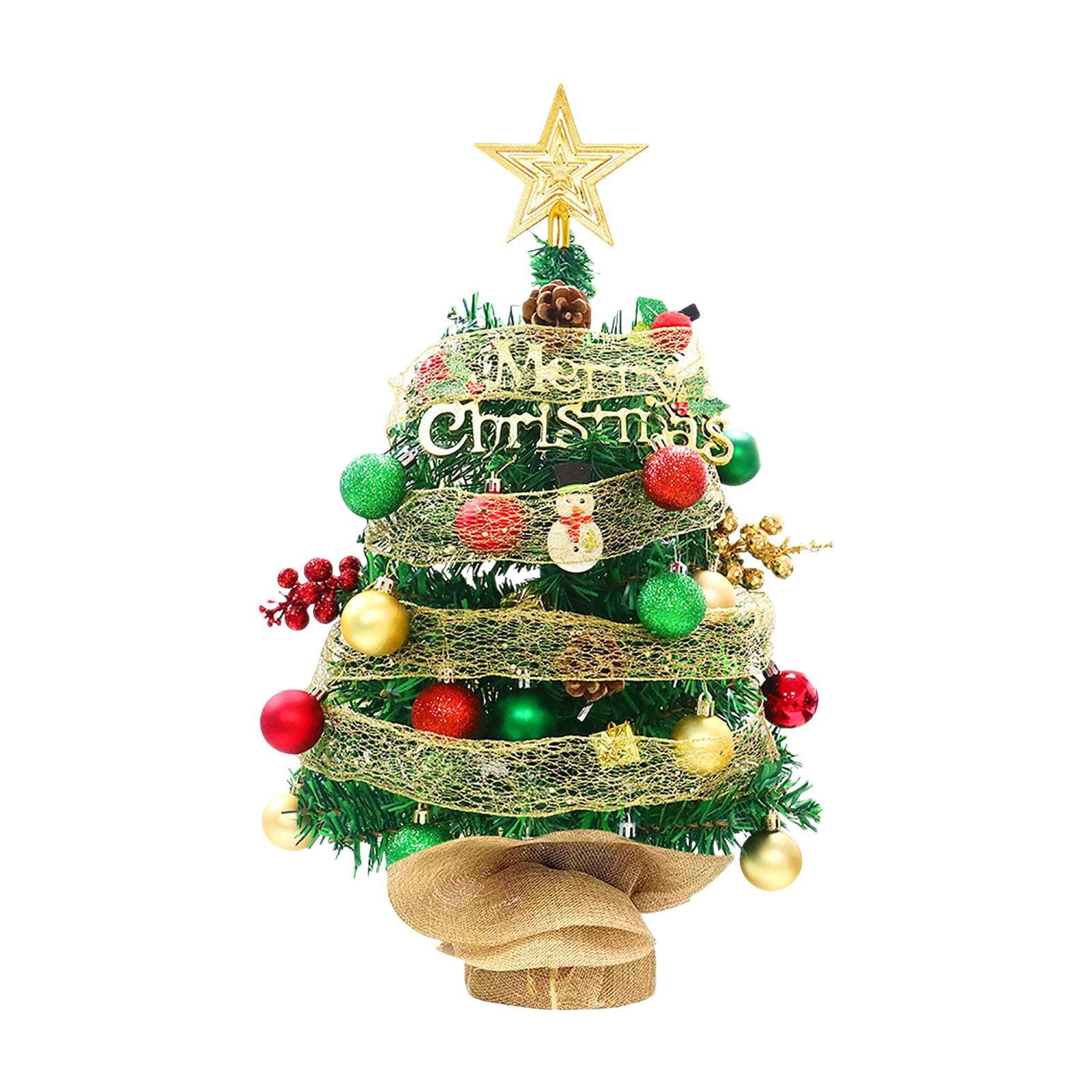 2FT LED Tabletop Christmas Tree with Battery Powered LED String Lights Top Star Red Green Balls 60cm Without Light