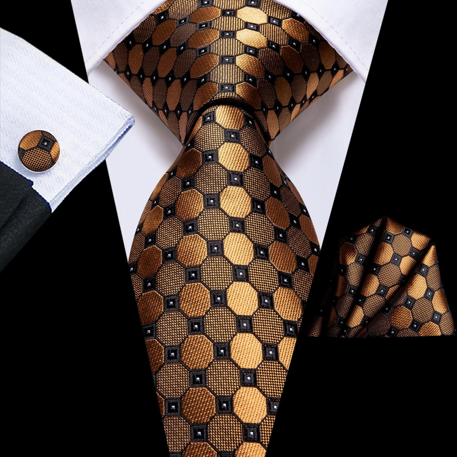 Hi-Tie New Fashion Mens Tie Business Necktie Hanky Cufflinks Tie Set N-3398