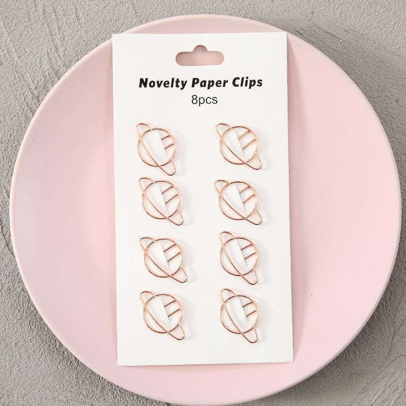 8pcs/lot Cute Metal Paper Clips star Cartoon Binder Clip Kawaii Planet Bookmark Memo Clips Stationery H0517 gold