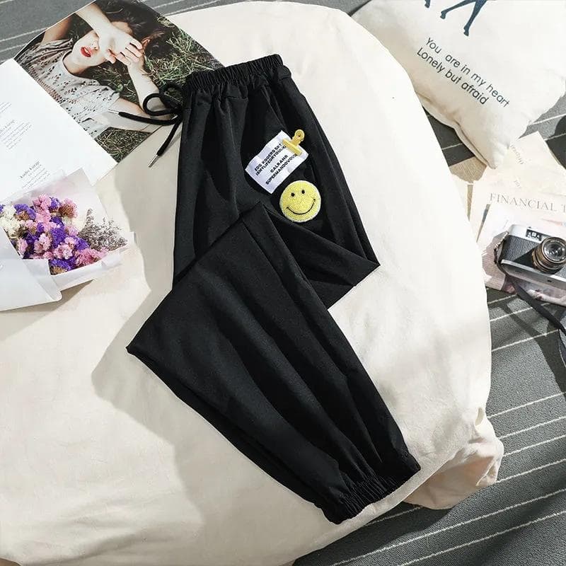 Ice Silk Sports Pants for Women In Summer Thin Smiling Face Loose Feet Slimming and Mosquito-proof Small Person Nine-point Casual Pants 4XL black