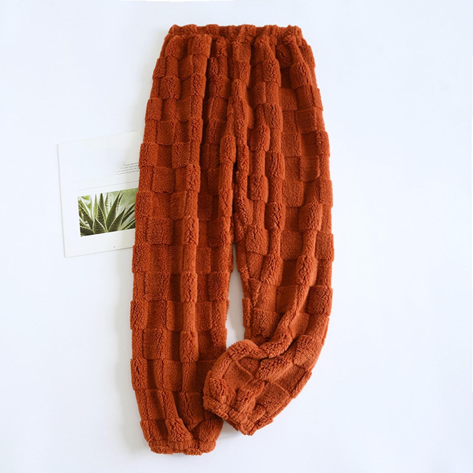 Women's Thermal Fleece Pockets Pajama Warm Casual Trousers Home Pajama Pants M orange