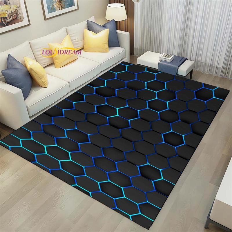 3D Geometric Carpet Neon Lights Rugs Hexagons Carpets for Home Play Gaming Room Decor Livingroom Bedroom Teens E-Sport Rug Mat 60cm x 90cm