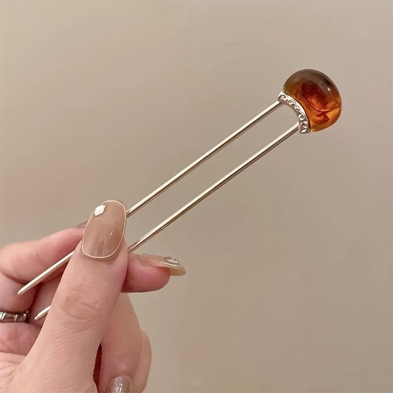 Chinese-Style Vintage Minimalist Brown U-Shaped Hair Stick Thick Pins for Elegant Buns, Traditional Hair Additions