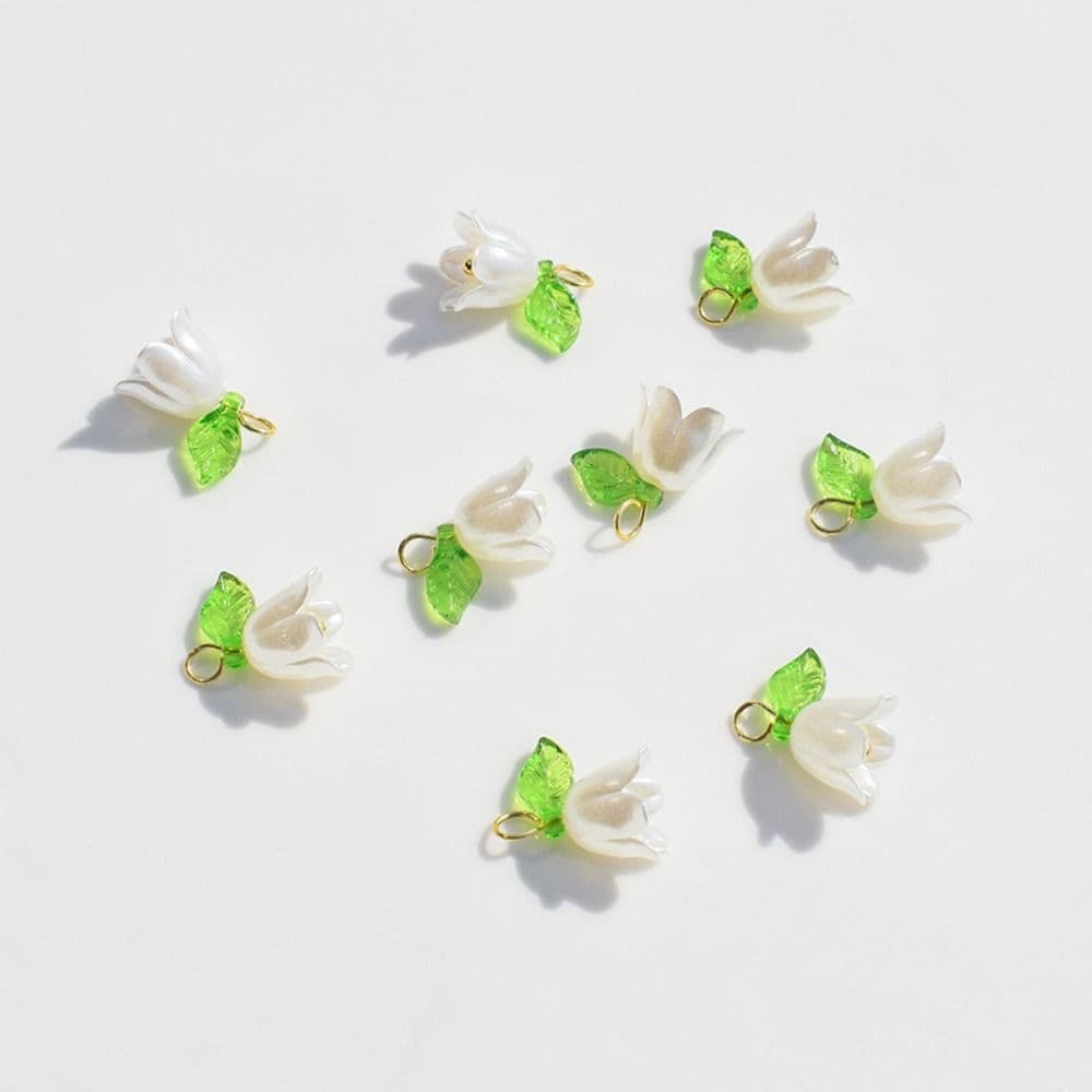 for Necklace Earrings For DIY Loose Beads Lampwork Beads Bell Orchid Beads Flora Leaves Beads white