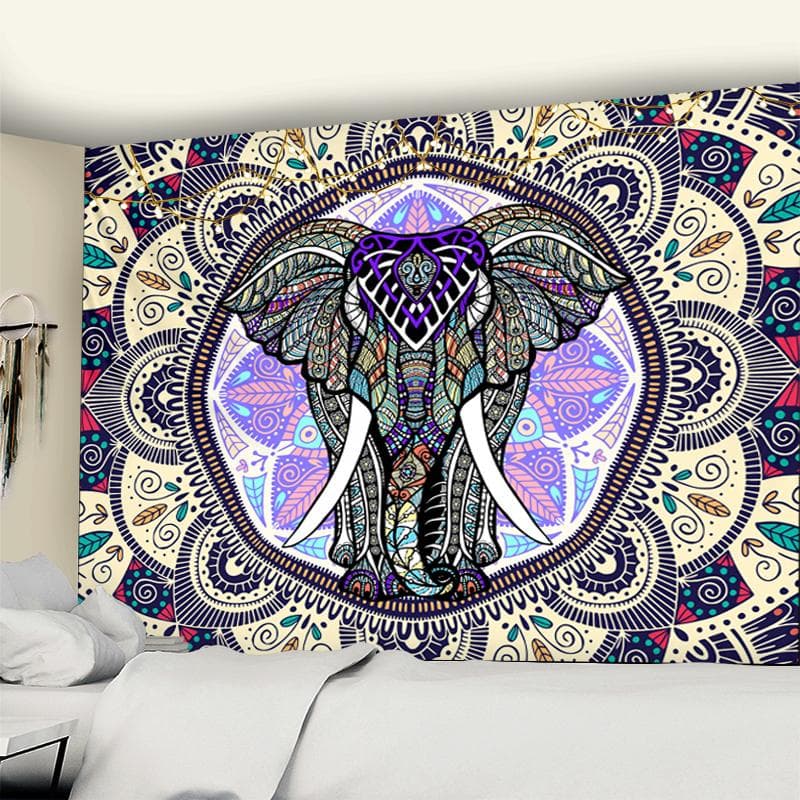 Mandala Elephant Tapestry Wall Hanging Bohemian Indian Abstract Psychedelic Pattern Printing Background Cloth Home Decor 95x70CM
