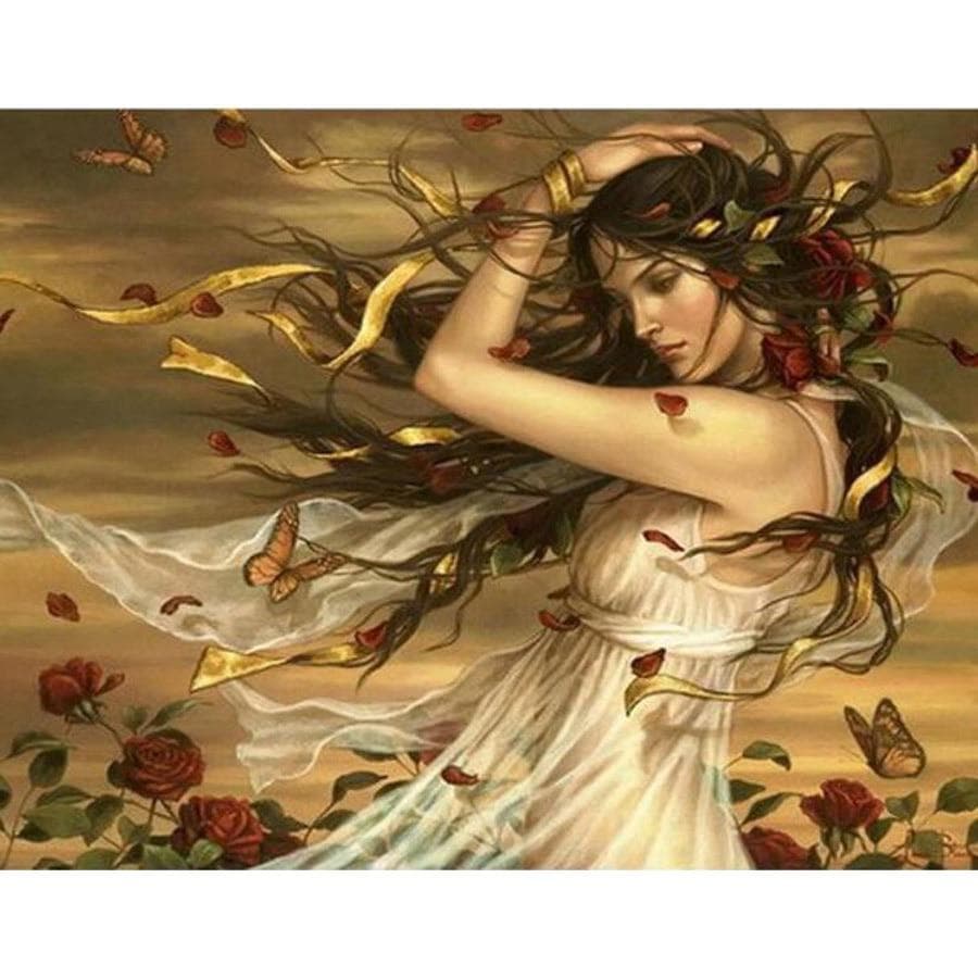 Diamond Painting Lady In White Dress Diamond Embroidery Girl Flower Cross Stitch 20X30CM
