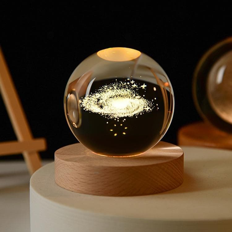 3D Crystal Ball Crystal Planet Laser Engraved Solar System Globe Astronomy Gift Birthday Gift Glass Sphere Home Decoration Warm Light Base