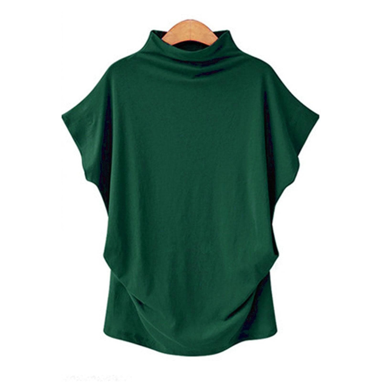 Women's Turtleneck Top Crewneck Short Sleeve T-shirt L