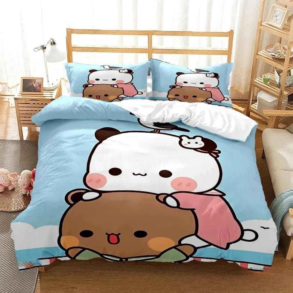 Cute Bubu Dudu Cartoon Bear Panda Duvet Cover Kawaii Bedding Sets Soft Quilt Cover And Pillowcases Single/Double/Queen/King Boys 135X200cm-2pcs
