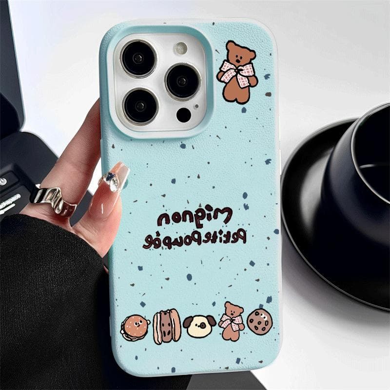 Cookie Bear Apple 16promax Mobile Phone Case 12 Suitable for Iphone15plus Anti-fall 14 Leather Pattern 13mini Apple XS