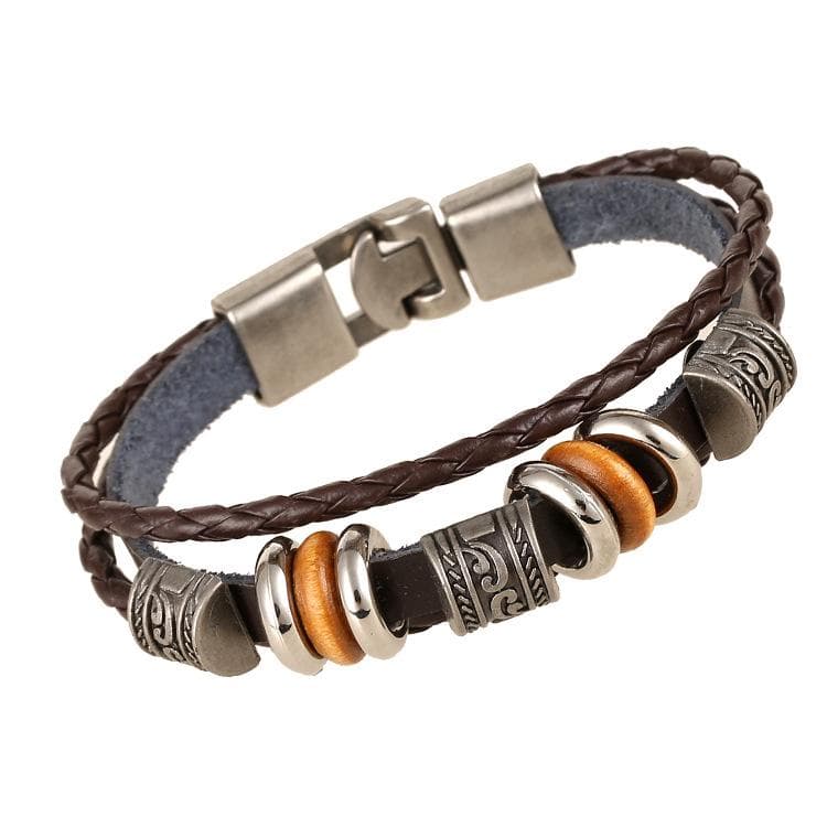 Fashion Pu Leather Bracelet Jewelry Vintage Style For Men Women brown